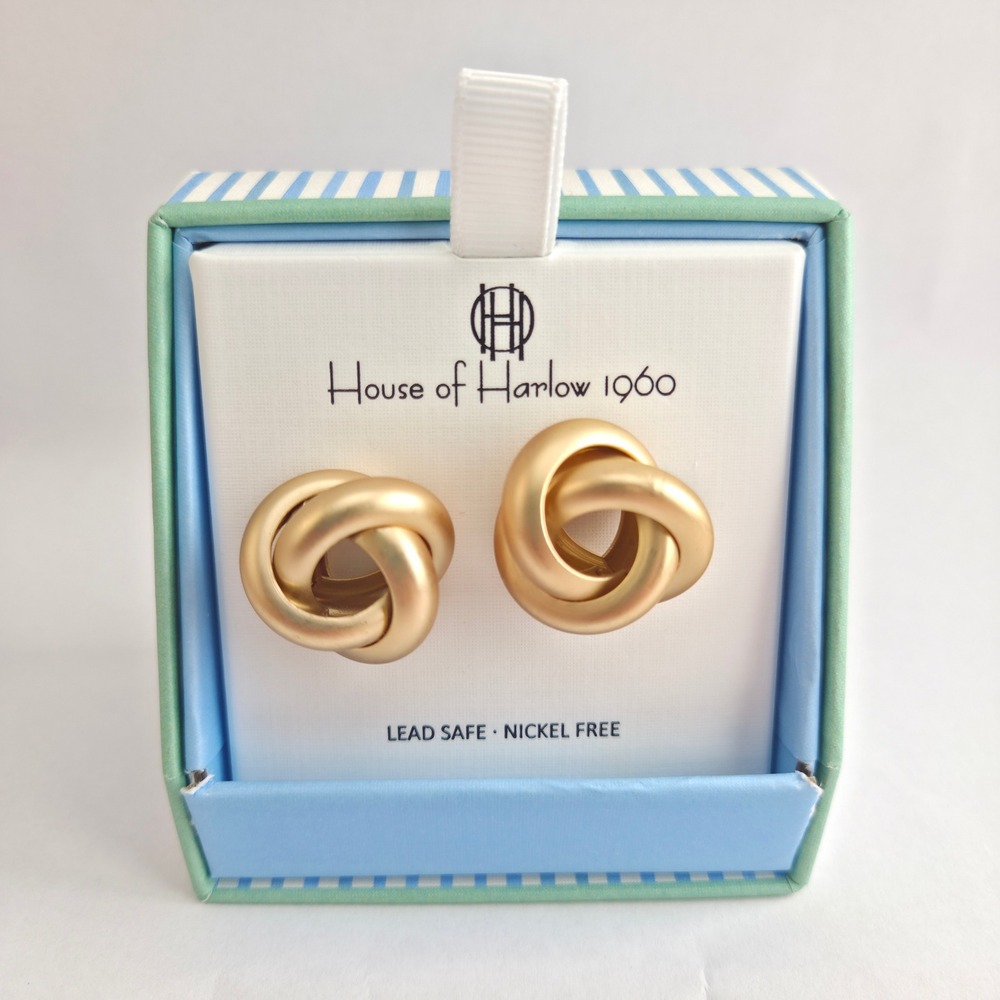House of Harlow 1960 Earrings Womens OS Gold New Matte Love Knot Studs